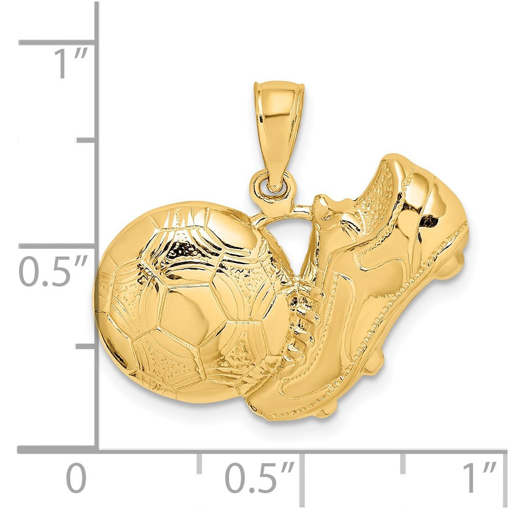 14k Yellow Gold Soccer Shoe Kicking Ball Charm