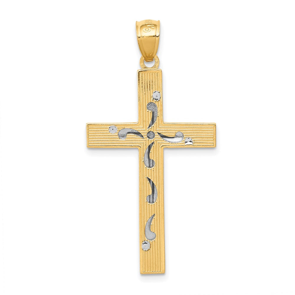 14k Two-tone Gold Two-tone Gold Diamond-cut Cross Pendant