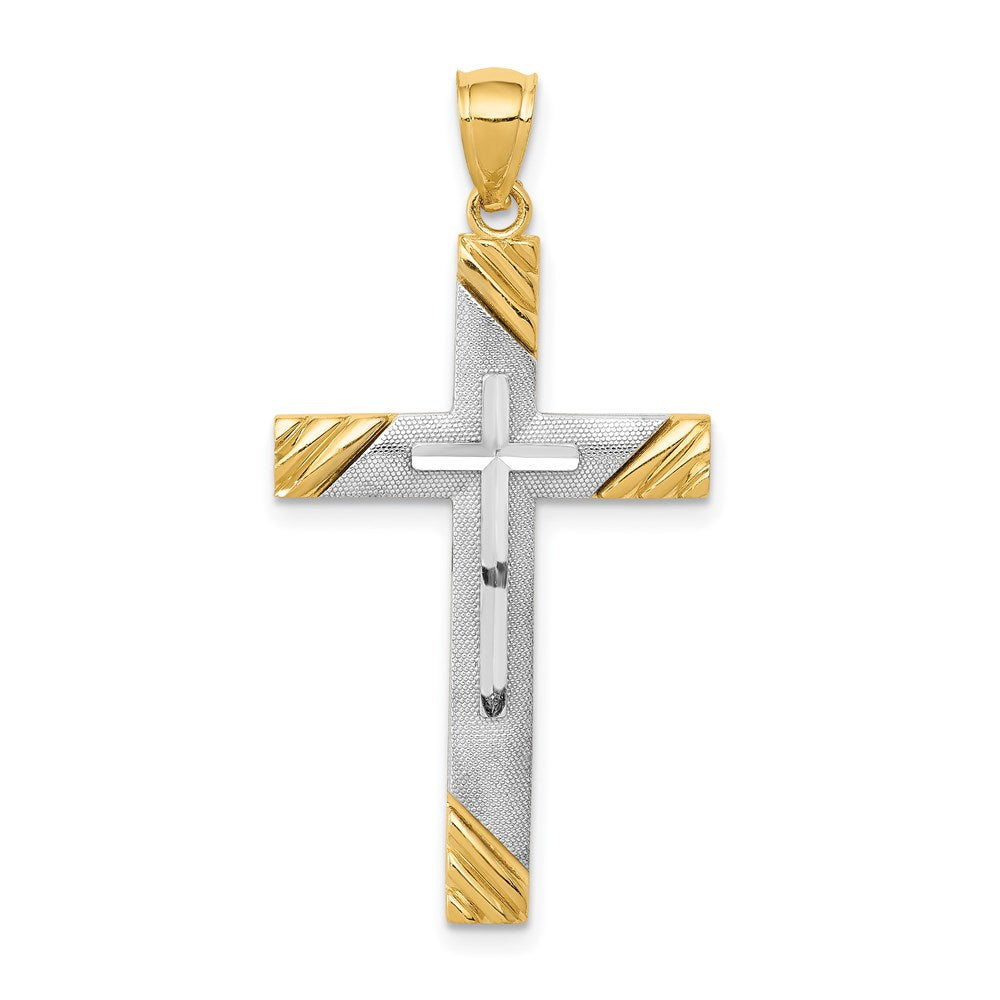 14k Two-tone Gold Two-tone Gold Diamond-cut Cross Pendant