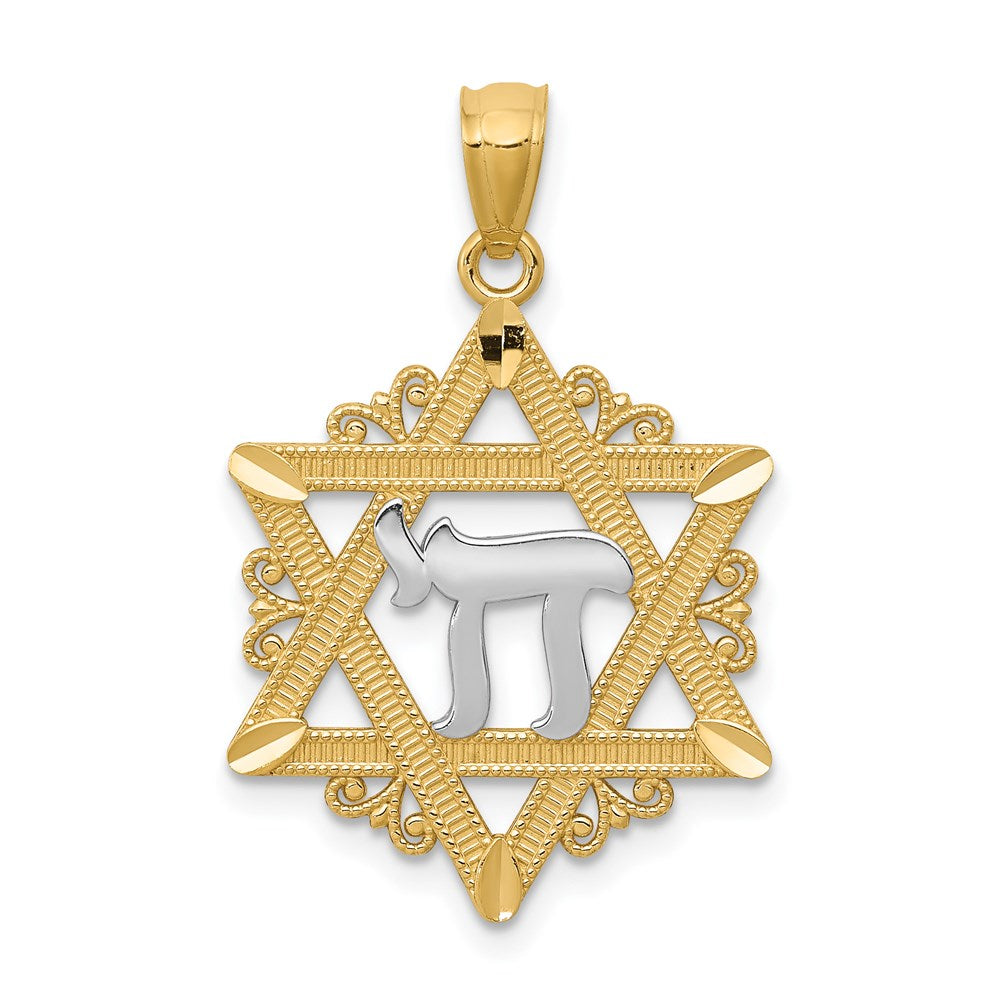 14k Yellow & Rhodium Gold w/Rhodium Star of David Pendant