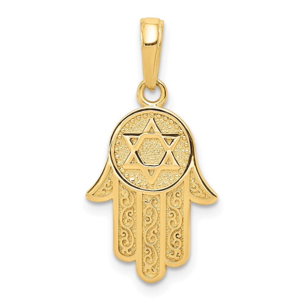 14k Yellow Gold Jewish Hand of God w/Star of David Pendant