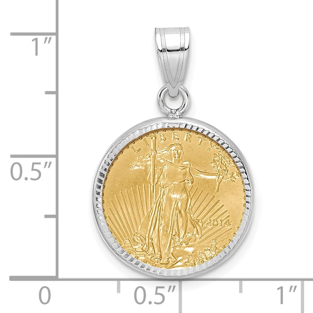 Wideband Distinguished Coin Jewelry 14k White Goldw Diamond-cut Prong Mounted 1/10oz American Eagle Coin Bezel Pendant