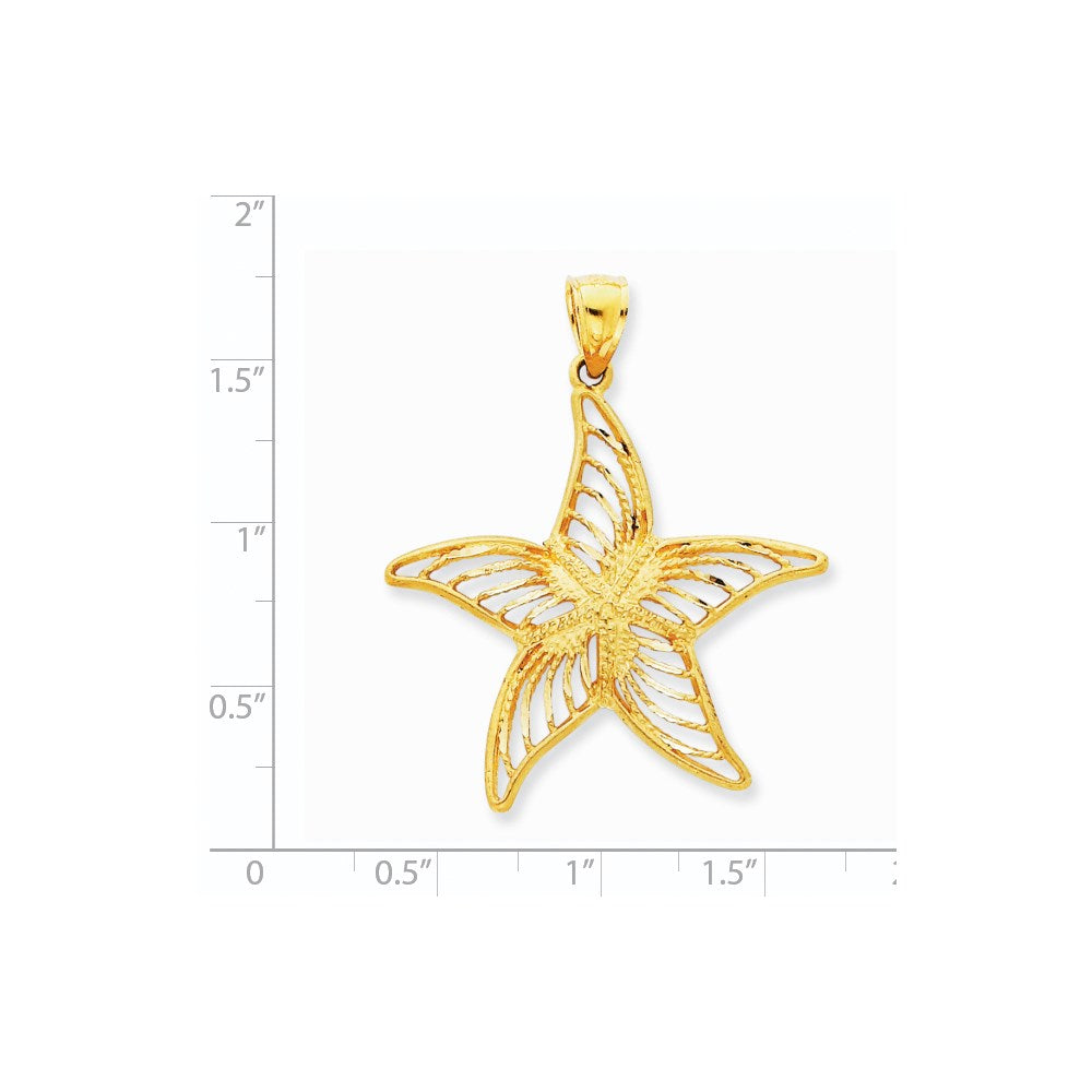 14k Yellow Gold Satin Filigree Starfish Pendant