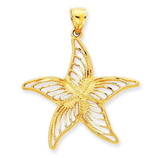 14k Yellow Gold Satin Filigree Starfish Pendant