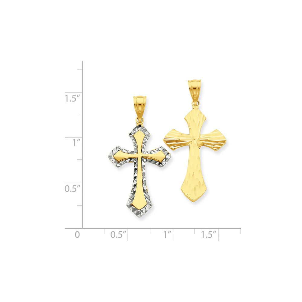 14k Yellow & Rhodium Gold w/Rhodium Diamond-cut Reversible Cross Pendant