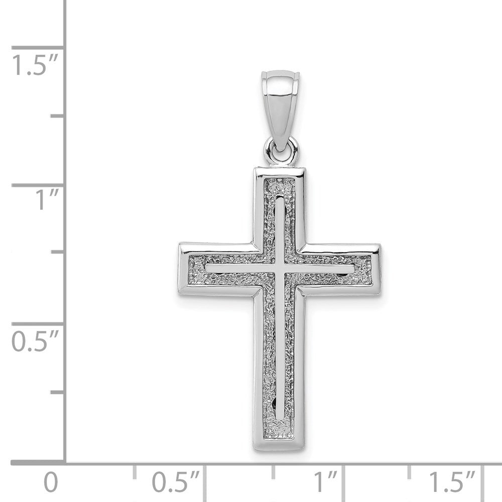 14k White Gold White Cross on Square Edged Frame Pendant