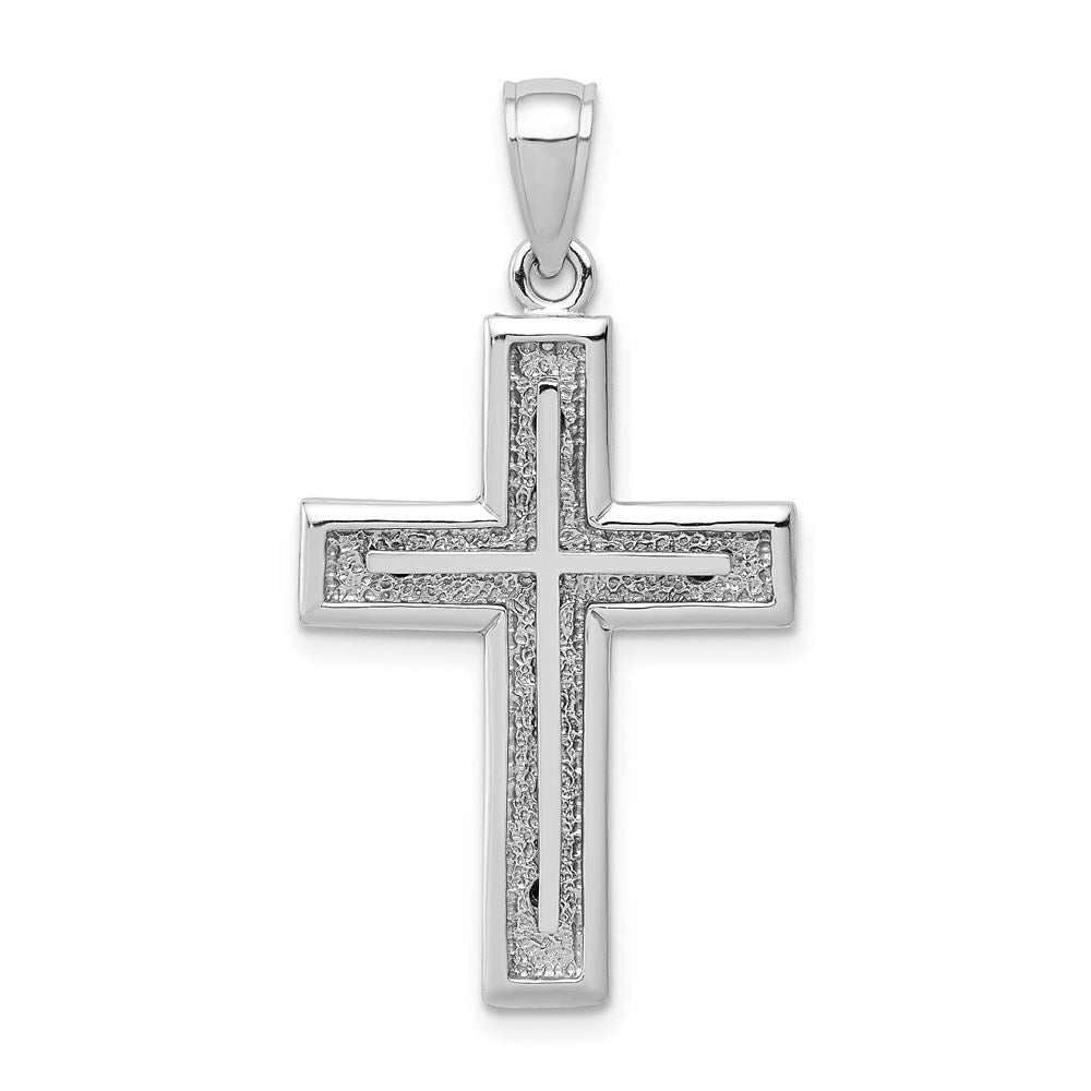 14k White Gold White Cross on Square Edged Frame Pendant