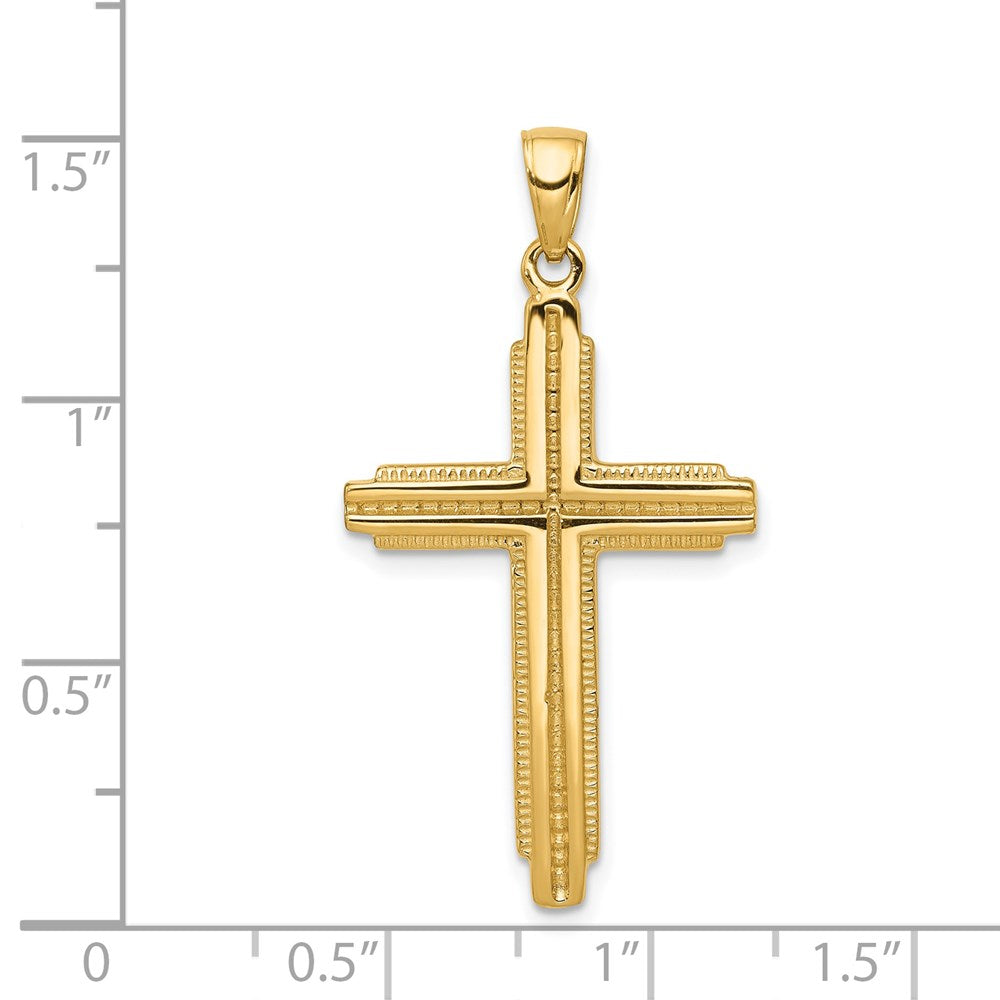 14k Yellow Gold Textured Outline Cross Pendant