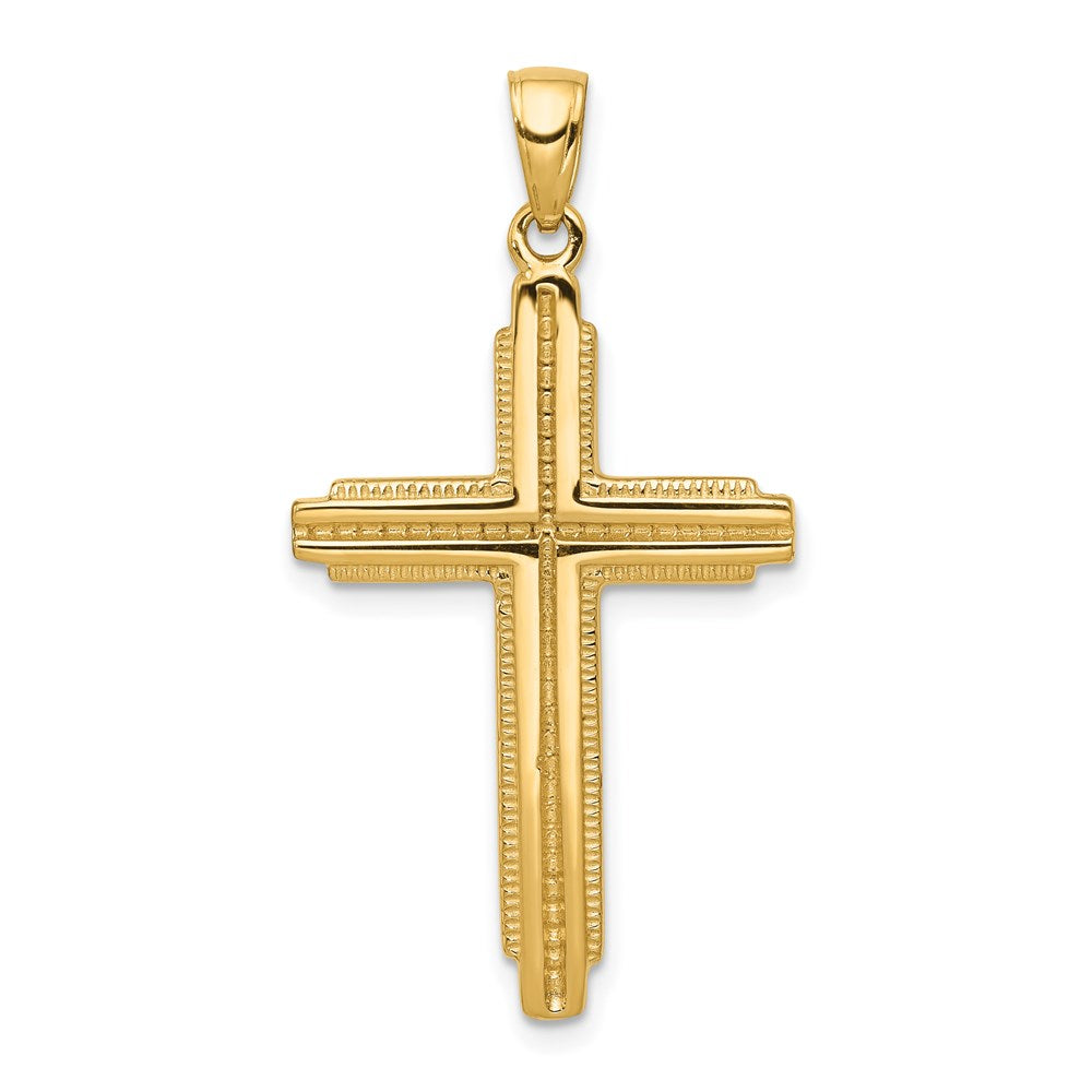 14k Yellow Gold Textured Outline Cross Pendant