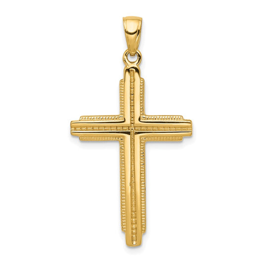 14k Yellow Gold Textured Outline Cross Pendant