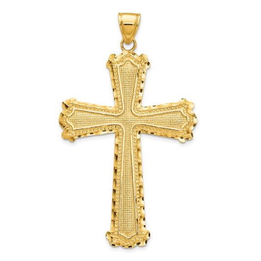 14k Yellow Gold Diamond-cut Cross Pendant