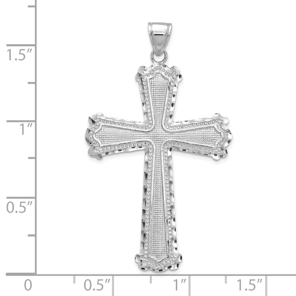 14k White Gold Diamond-cut Cross Pendant