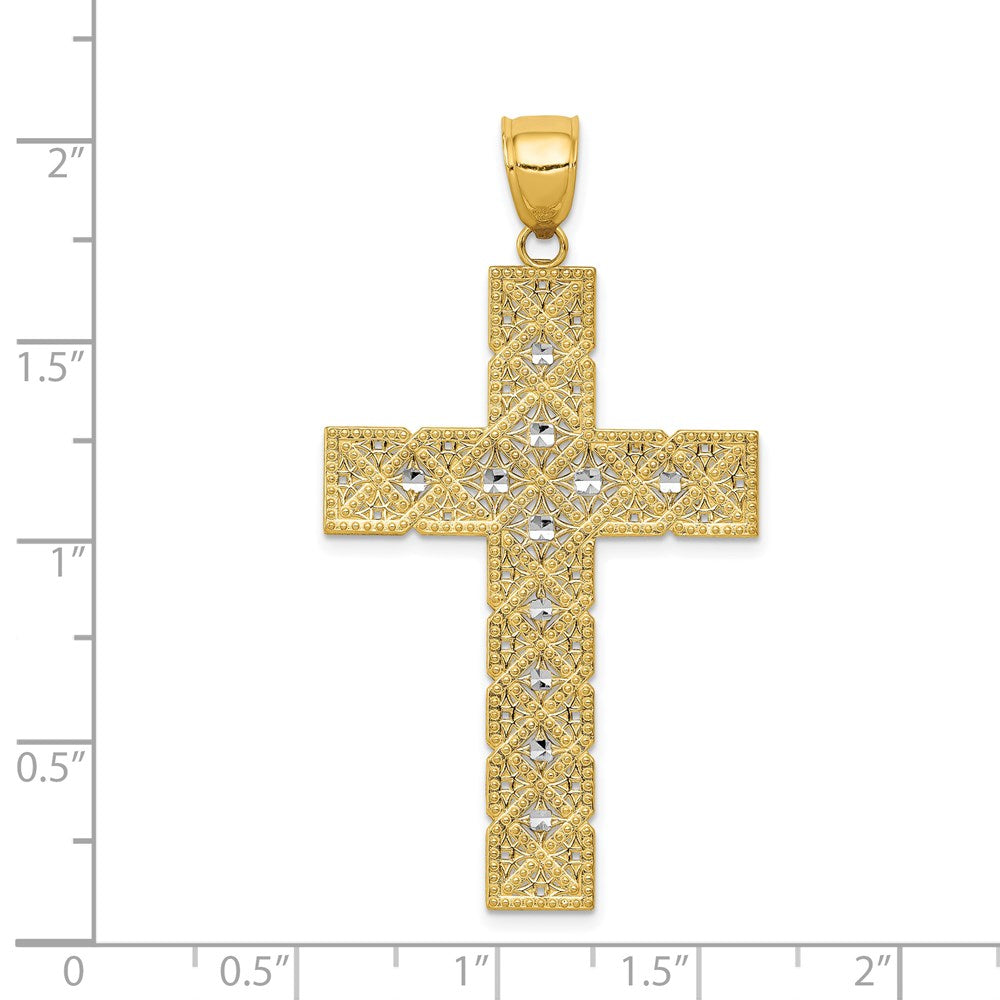 14k Yellow & Rhodium Gold w/Rhodium Latin Cross Pendant