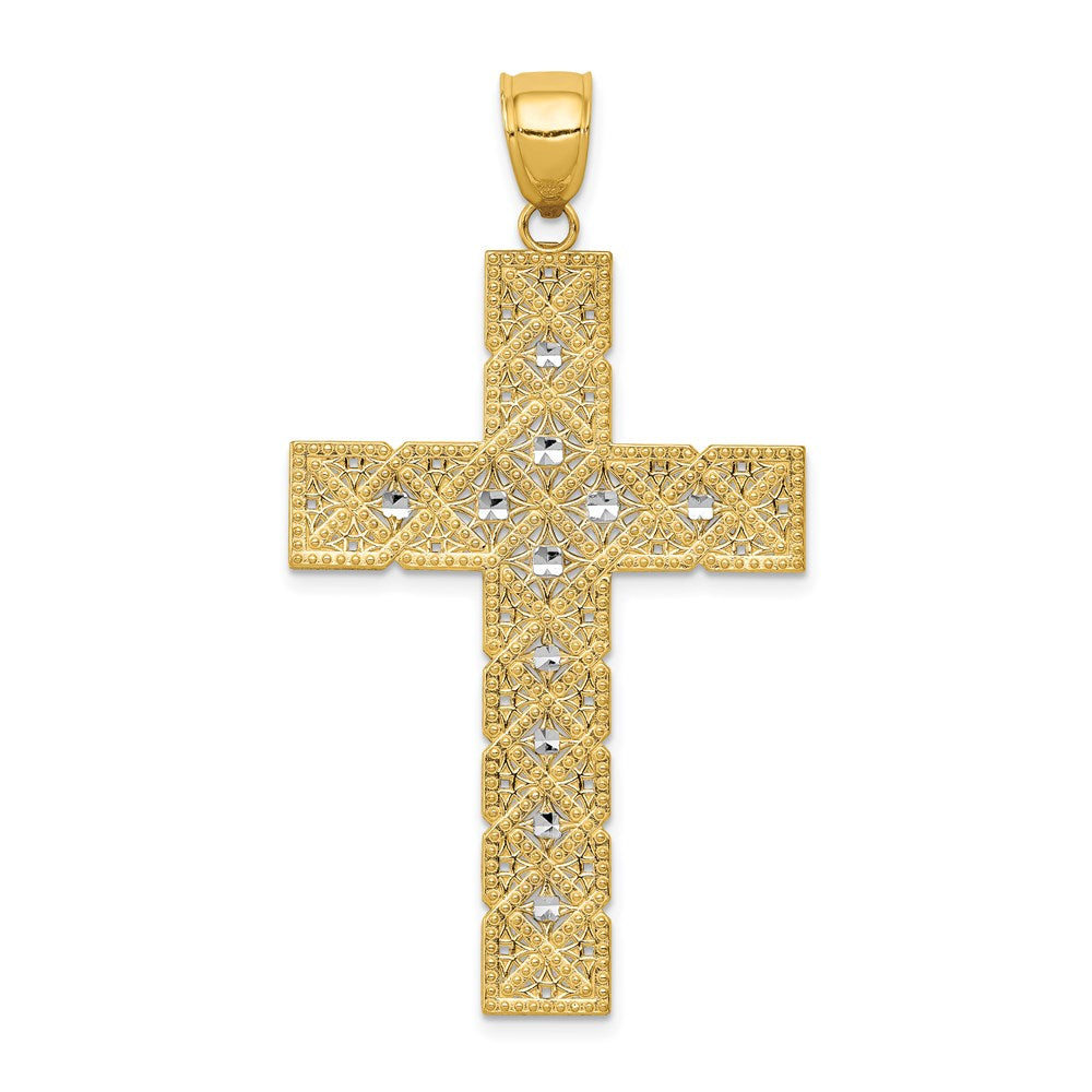 14k Yellow & Rhodium Gold w/Rhodium Latin Cross Pendant