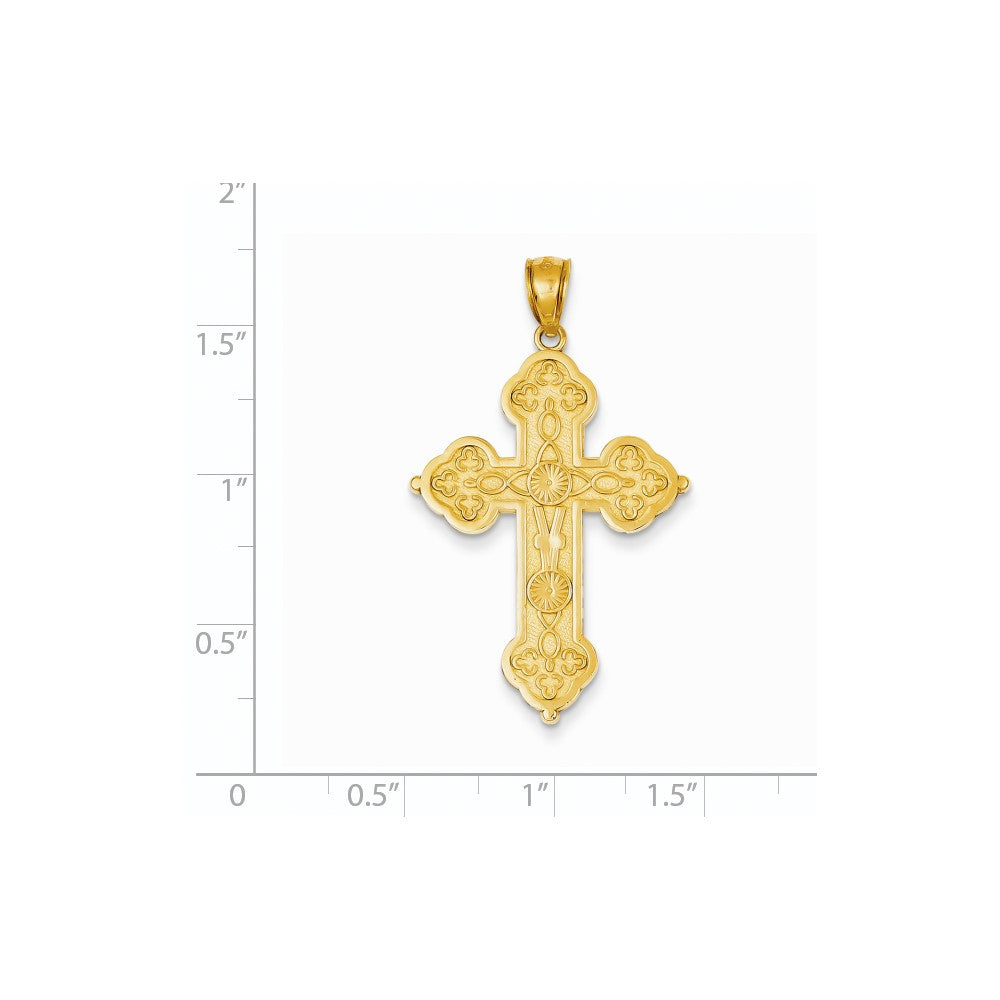 14k Yellow Gold Scroll Cross w/Sunburst Center Pendant