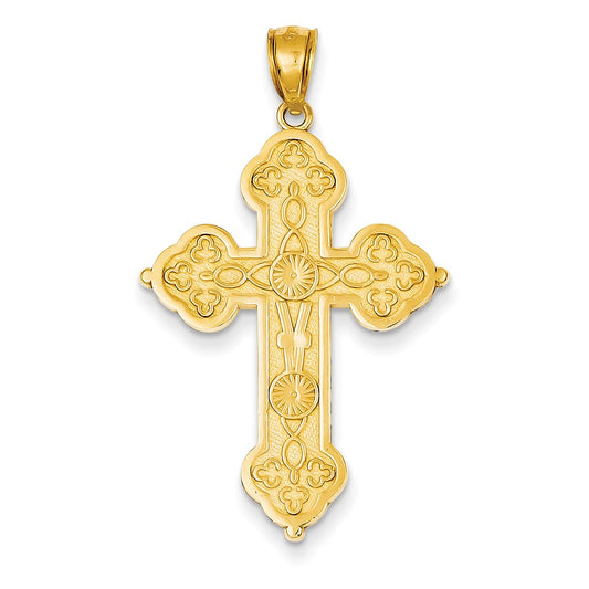 14k Yellow Gold Scroll Cross w/Sunburst Center Pendant