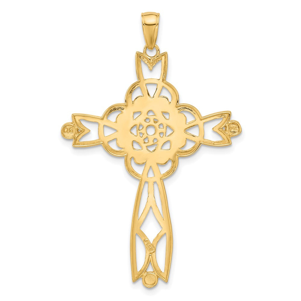 14k Yellow & Rhodium Gold w/Rhodium Diamond-cut Beaded Trim Infinity Cross Pendant