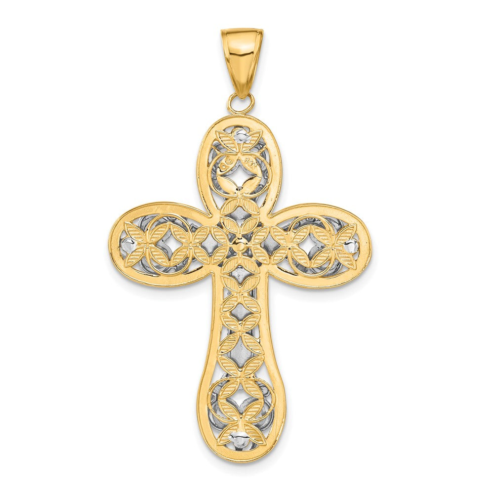 14k Two-tone Gold Diamond-cut Layered Cross Pendant