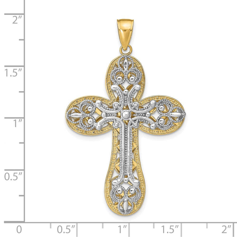 14k Two-tone Gold Diamond-cut Layered Cross Pendant