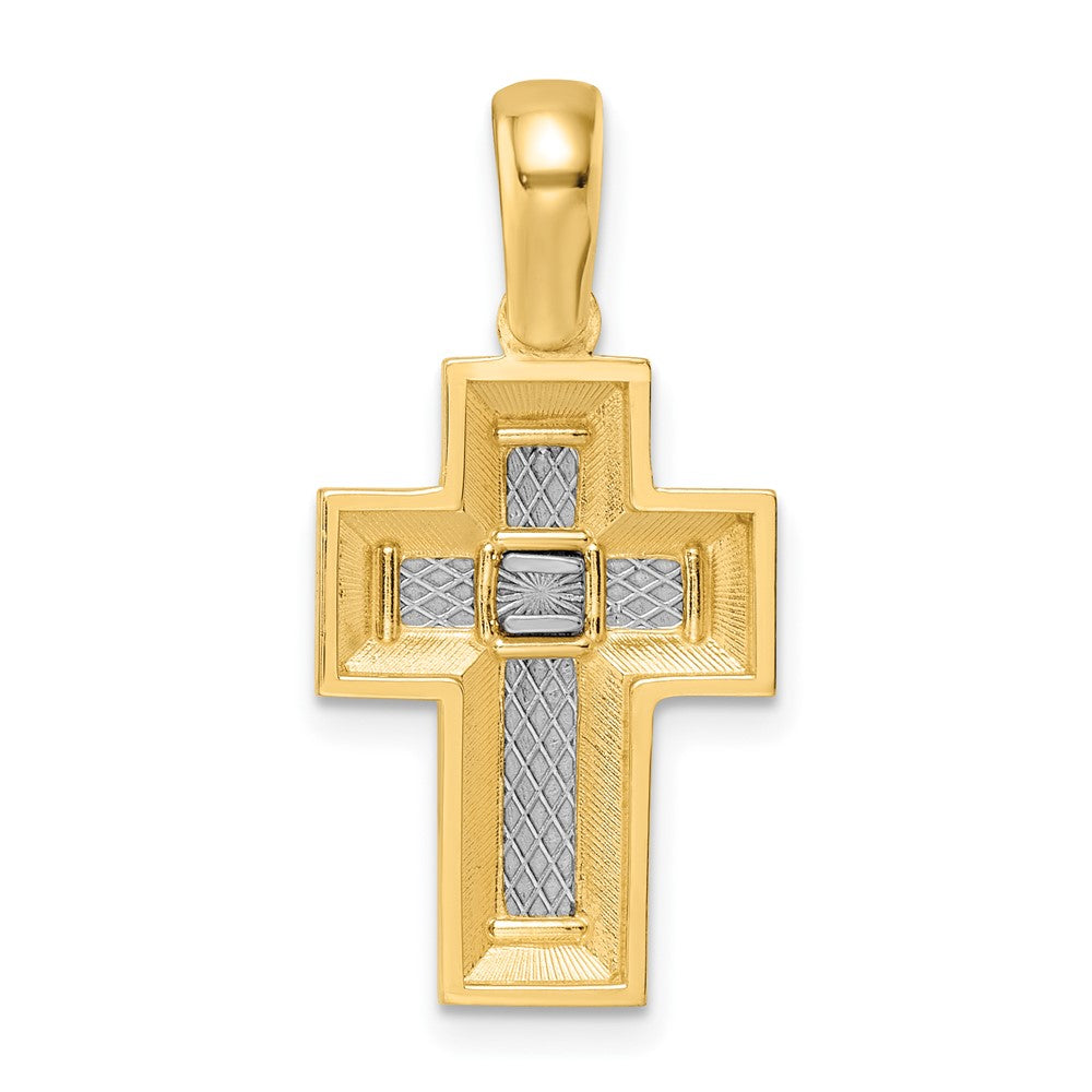 14k Two-tone Gold Open-backed Cross w/Yellow Edges Pendant