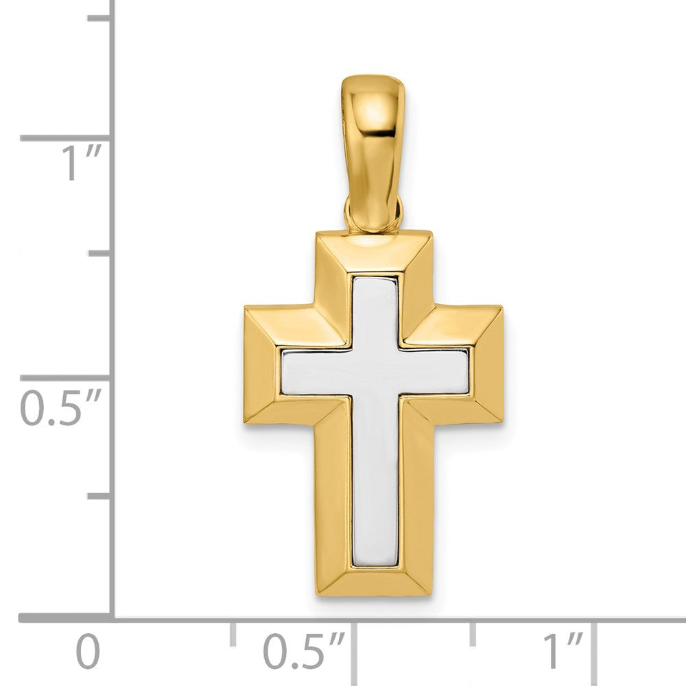 14k Two-tone Gold Open-backed Cross w/Yellow Edges Pendant