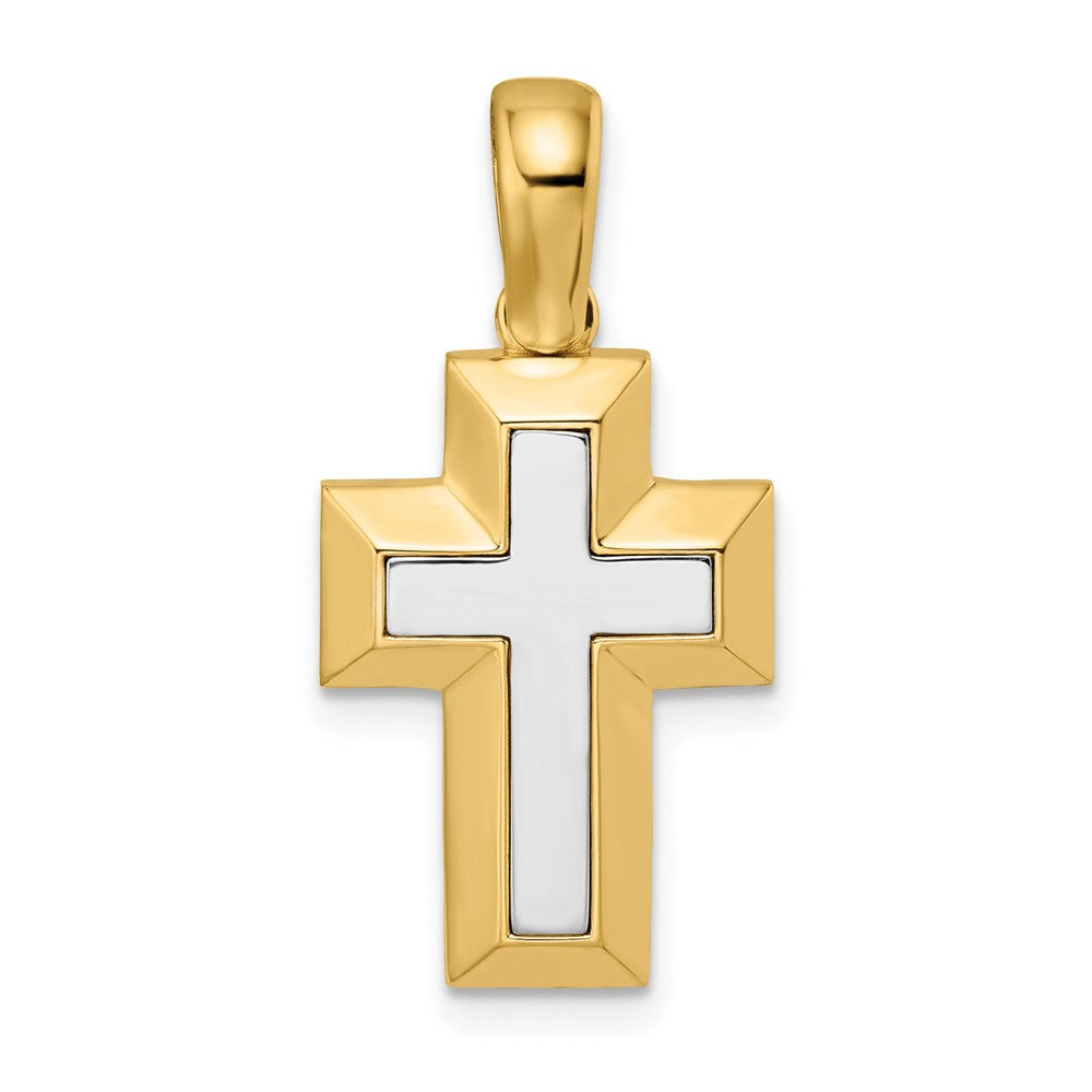 14k Two-tone Gold Open-backed Cross w/Yellow Edges Pendant