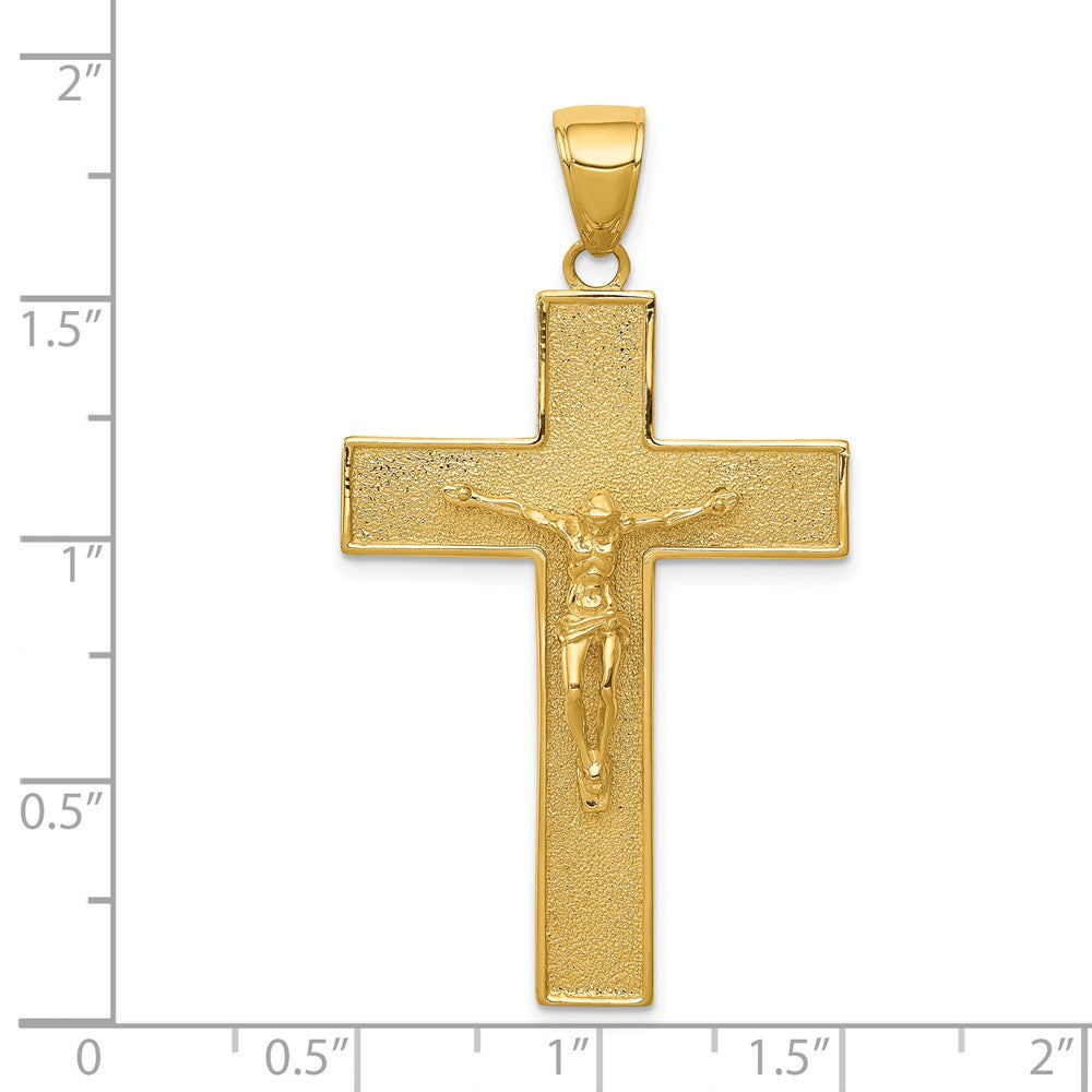 14k Yellow Gold Textured Crucifix Latin Cross Pendant