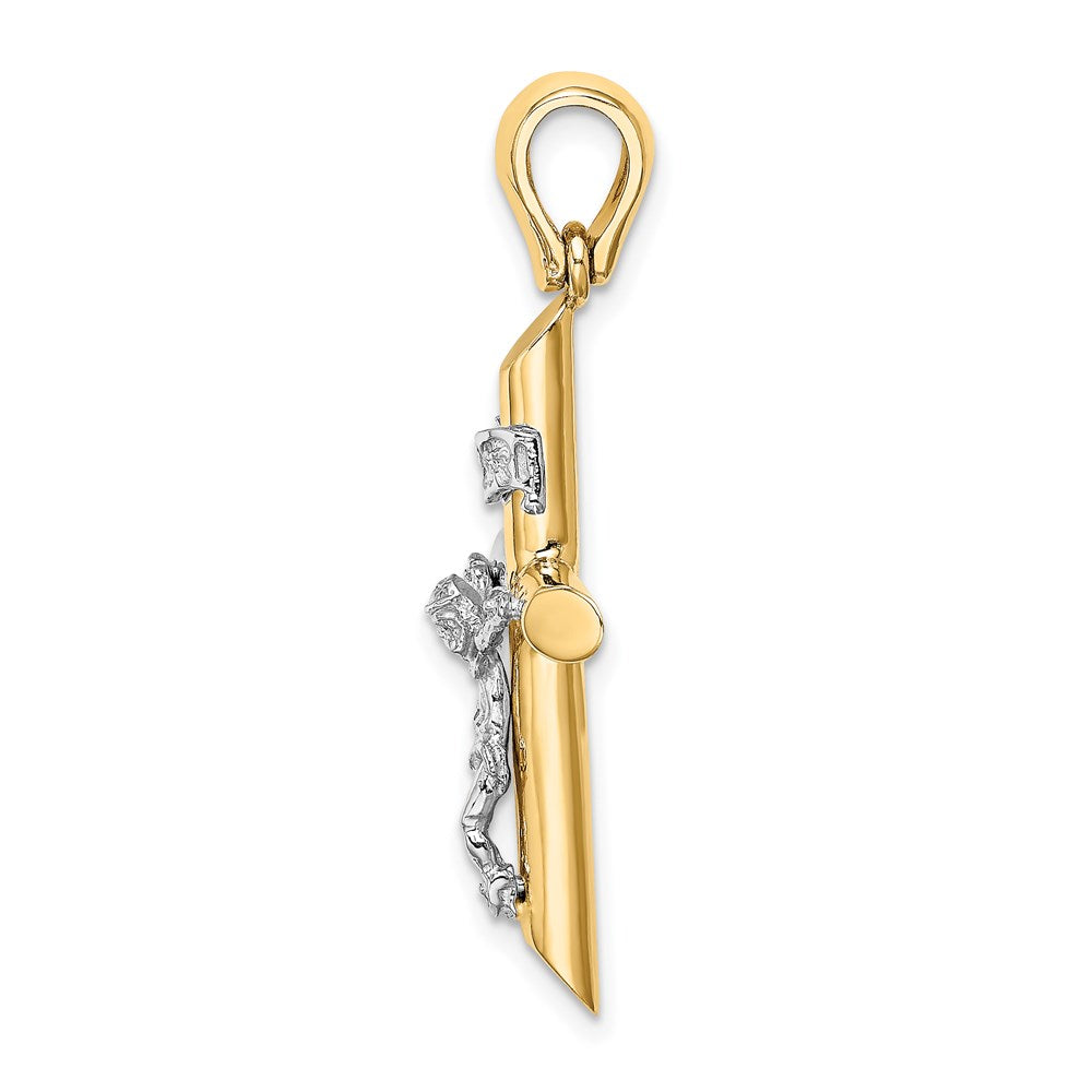 14k Two-tone Gold Solid Polished Crucifix Charm