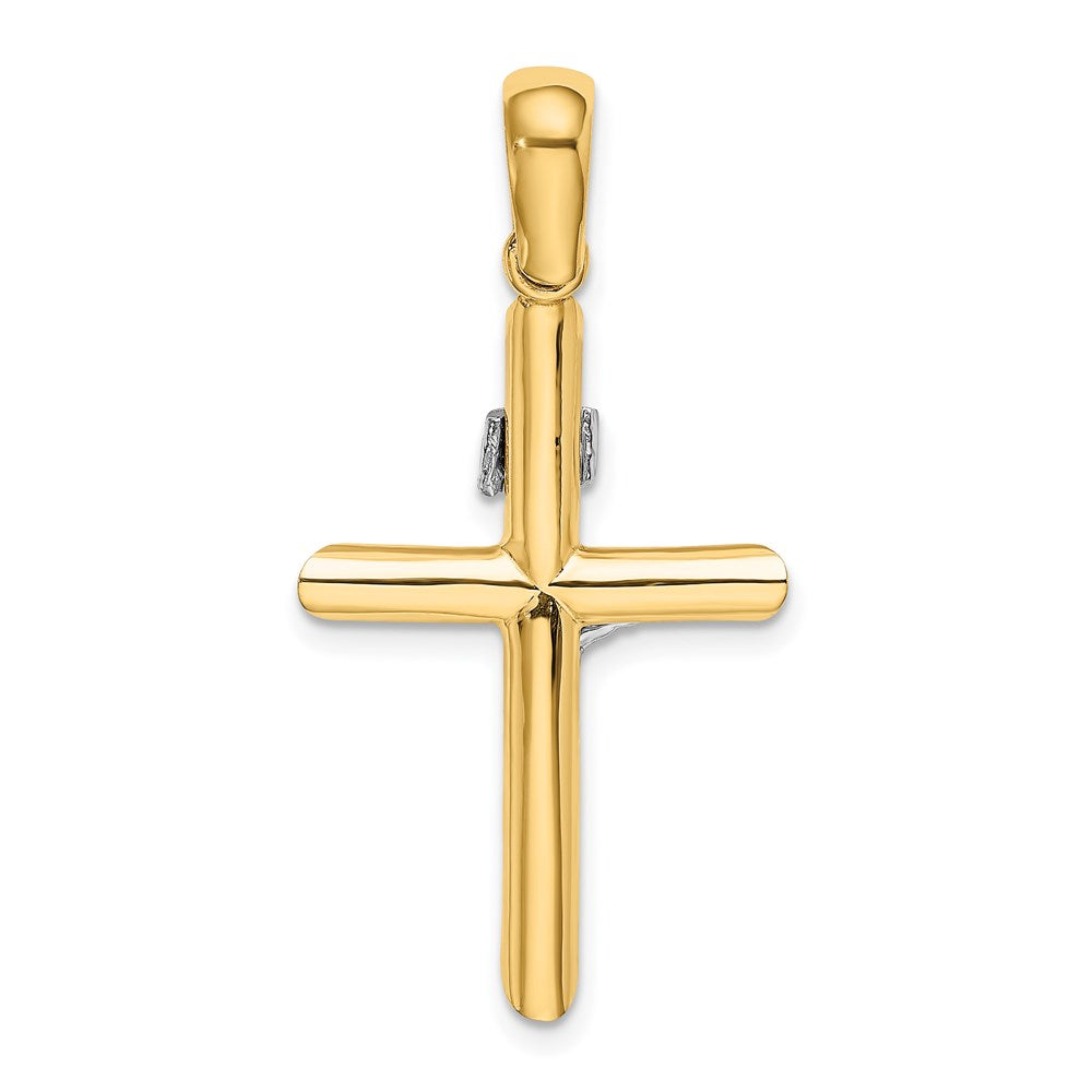 14k Two-tone Gold Solid Polished Crucifix Charm