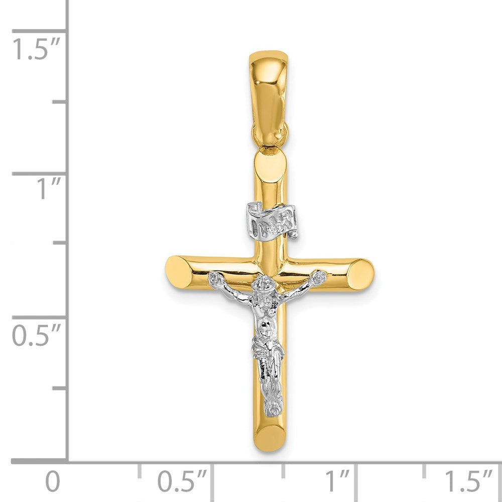 14k Two-tone Gold Solid Polished Crucifix Charm