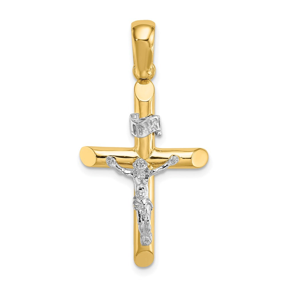 14k Two-tone Gold Solid Polished Crucifix Charm