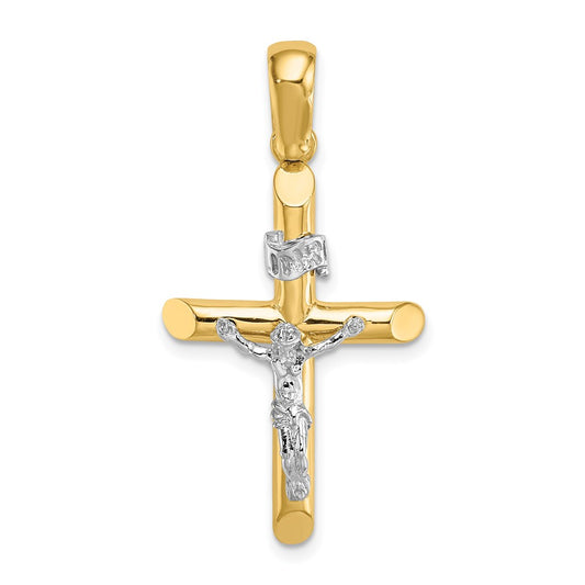 14k Two-tone Gold Solid Polished Crucifix Charm