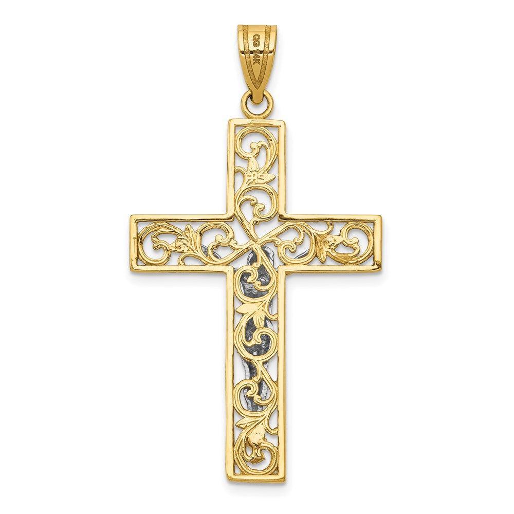 14k Two-tone Gold Two-tone Gold D/C Large Block Filigree Crucifix Pendant