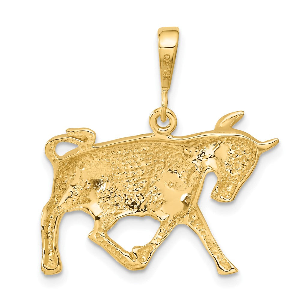 14k Yellow Gold Satin Diamond-cut Taurus Zodiac Charm