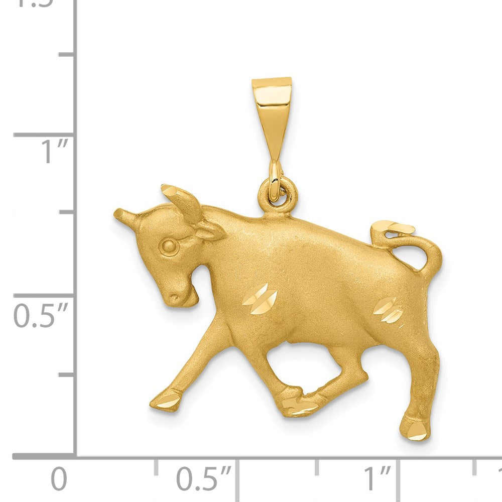 14k Yellow Gold Satin Diamond-cut Taurus Zodiac Charm