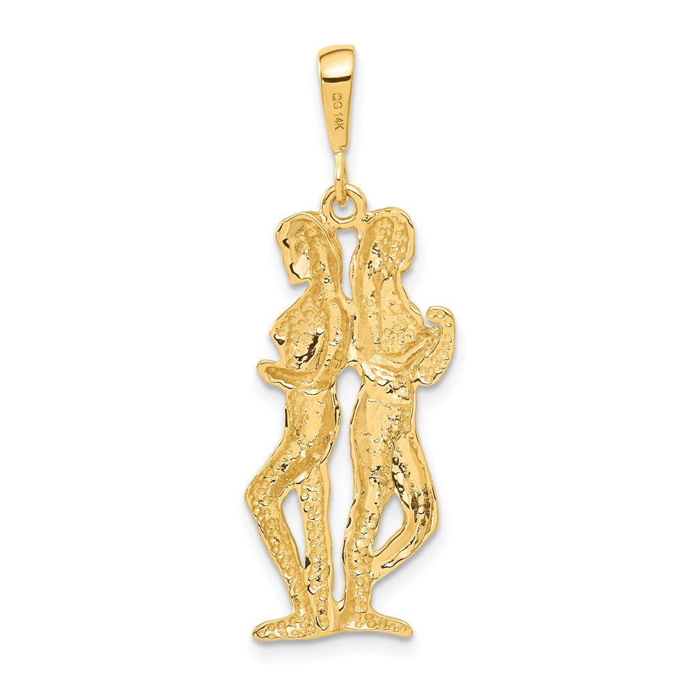 14k Yellow Gold Satin Diamond-cut Gemini Zodiac Charm