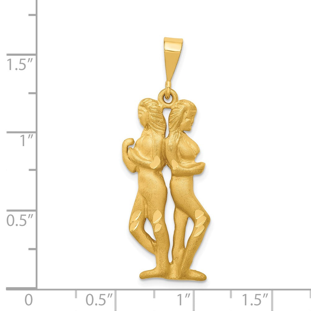 14k Yellow Gold Satin Diamond-cut Gemini Zodiac Charm