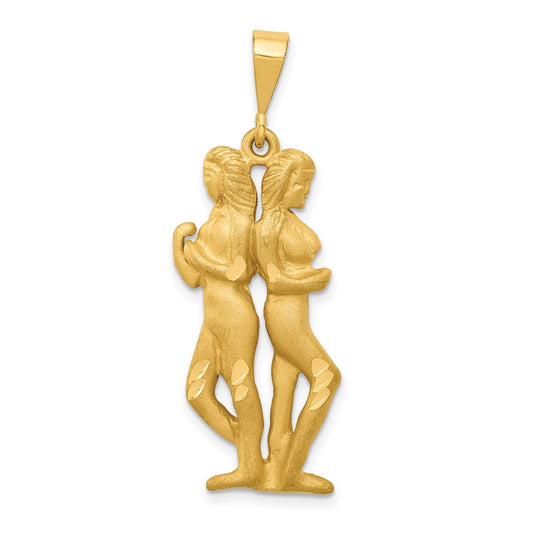 14k Yellow Gold Satin Diamond-cut Gemini Zodiac Charm