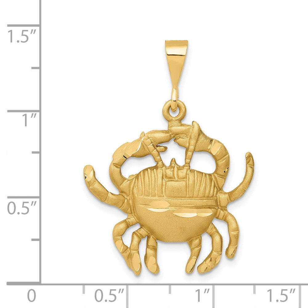 14k Yellow Gold Satin Diamond-cut Cancer Zodiac Charm