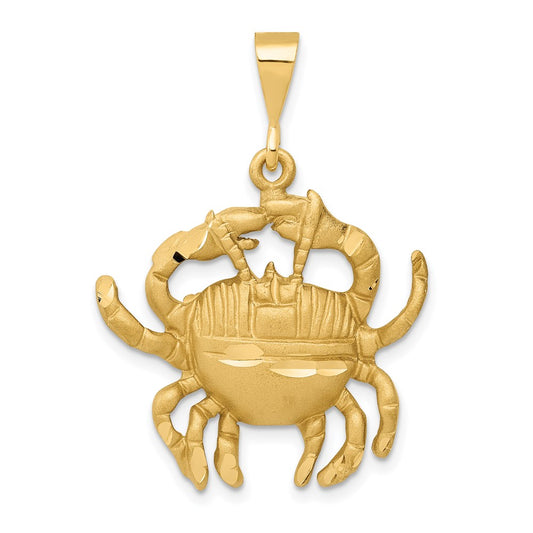 14k Yellow Gold Satin Diamond-cut Cancer Zodiac Charm