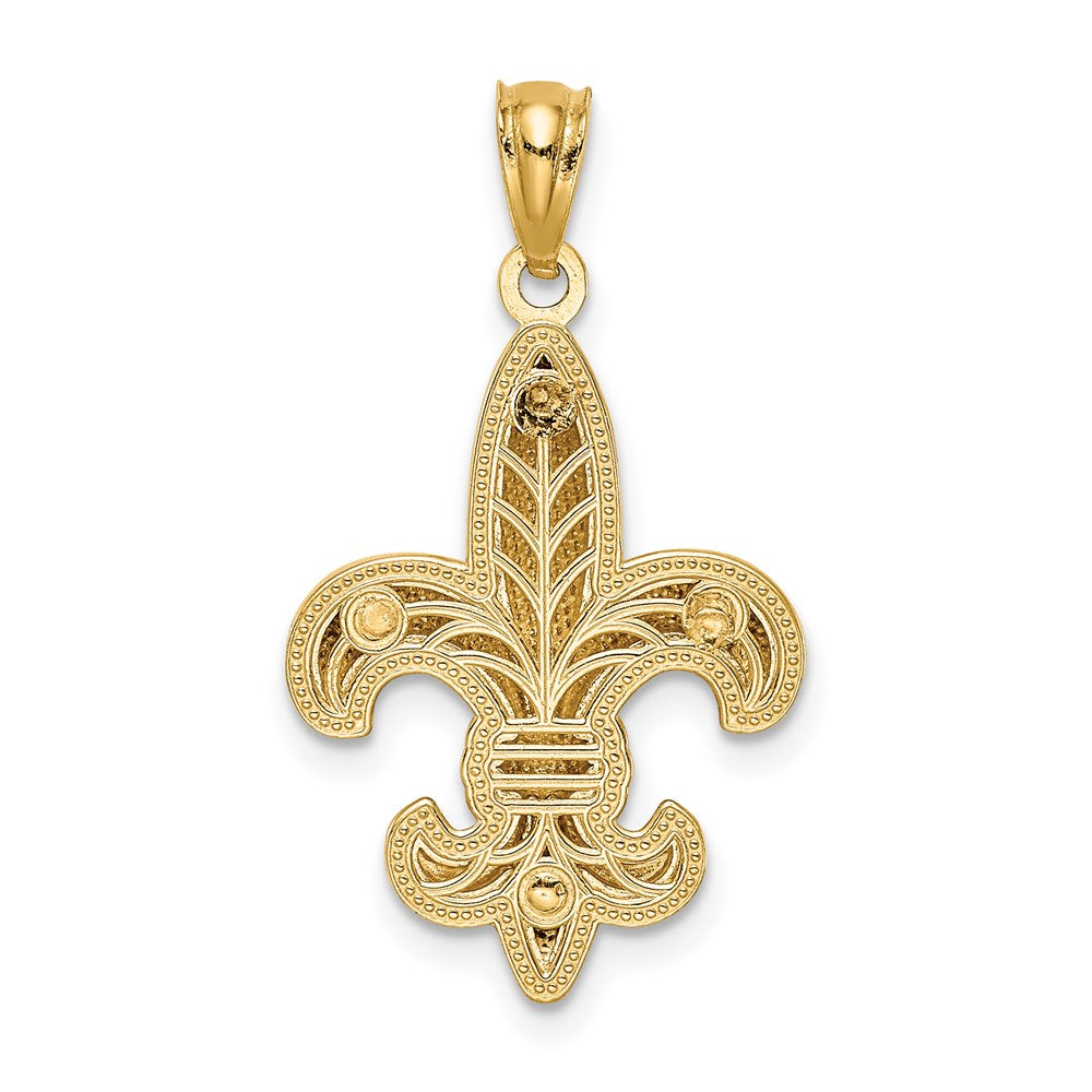 14k Yellow & Rhodium Gold w/White Rhodium Fleur De Lis Pendant