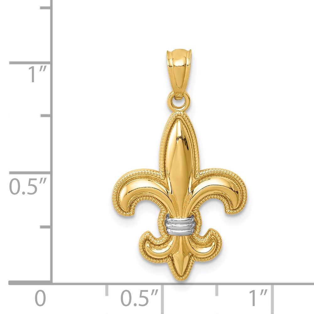 14k Yellow & Rhodium Gold w/White Rhodium Fleur De Lis Pendant