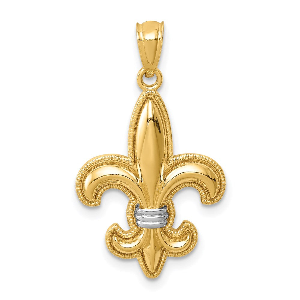 14k Yellow & Rhodium Gold w/White Rhodium Fleur De Lis Pendant