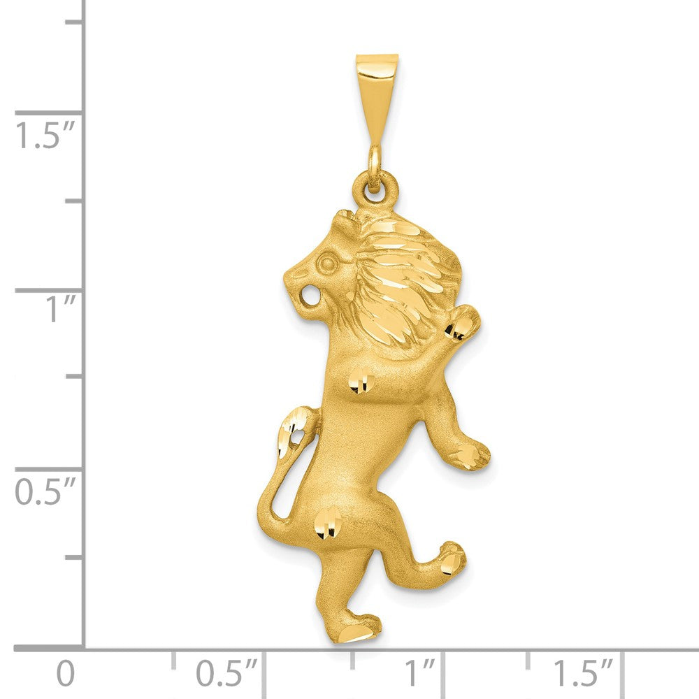 14k Yellow Gold Satin Diamond-cut Leo Zodiac Charm