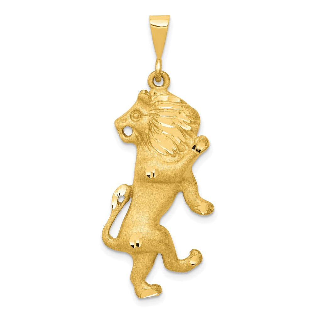 14k Yellow Gold Satin Diamond-cut Leo Zodiac Charm