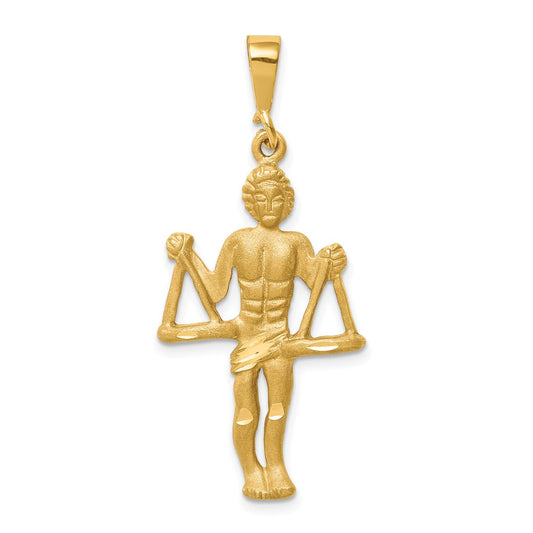 14k Yellow Gold Satin Diamond-cut Libra Zodiac Charm