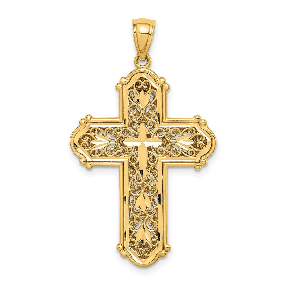 14k Yellow & Rhodium Gold White Rhodium D/C Reversible Cross Pendant