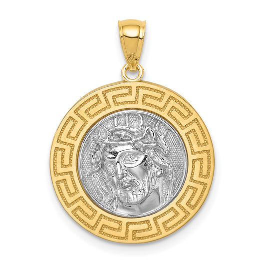 14k Yellow & Rhodium Gold w/White Rhodium Jesus Medal