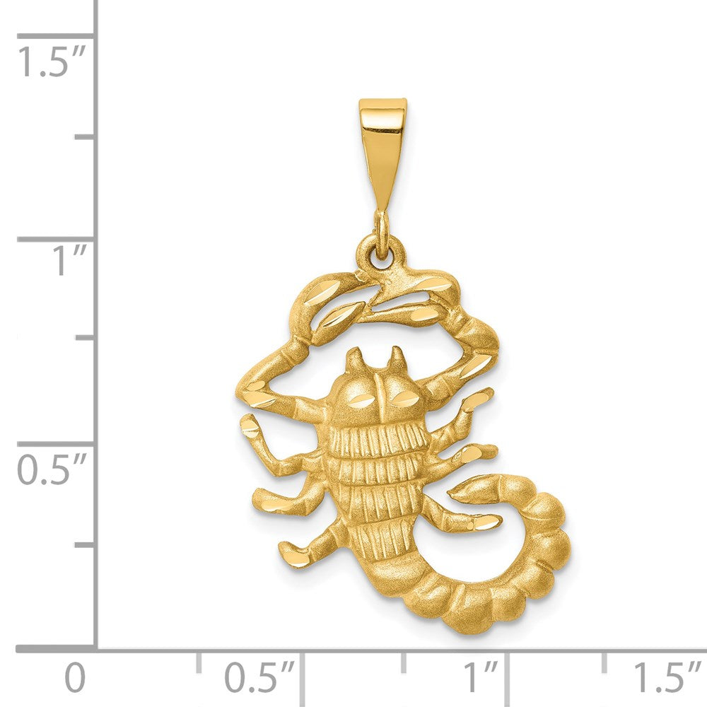 14k Yellow Gold Satin Diamond-cut Scorpio Zodiac Charm