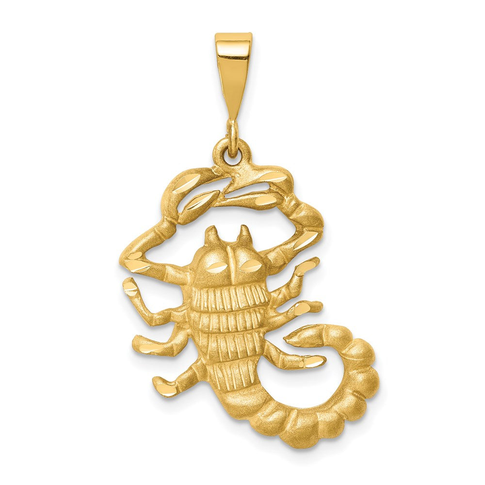 14k Yellow Gold Satin Diamond-cut Scorpio Zodiac Charm